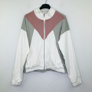 Zyia Active Women's Large Jacket White Gray Pink Colorblock Full Zip Cropped BG3